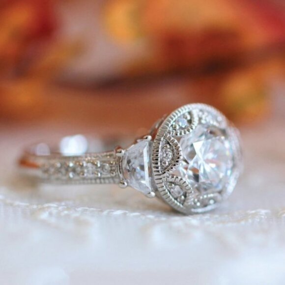 🔥Statement CZ Flower 925 Silver Plated Vintage Wedding Ring for Women, L064 - Picture 4 of 9